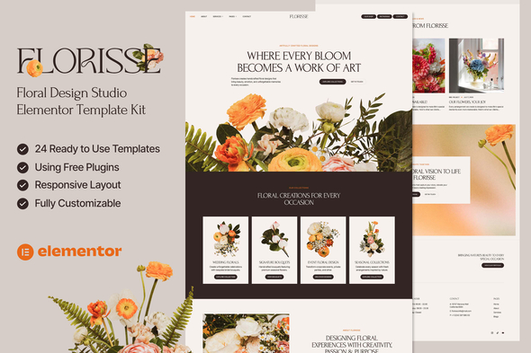 Florisse - Floral Design Studio Elementor Template — Elementor template kit cover