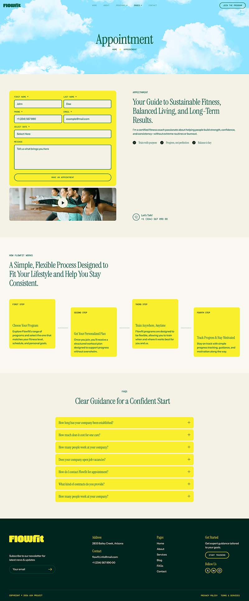 Appointment — Flowfit - Fitness Influencer & Coach Brand Elementor Template