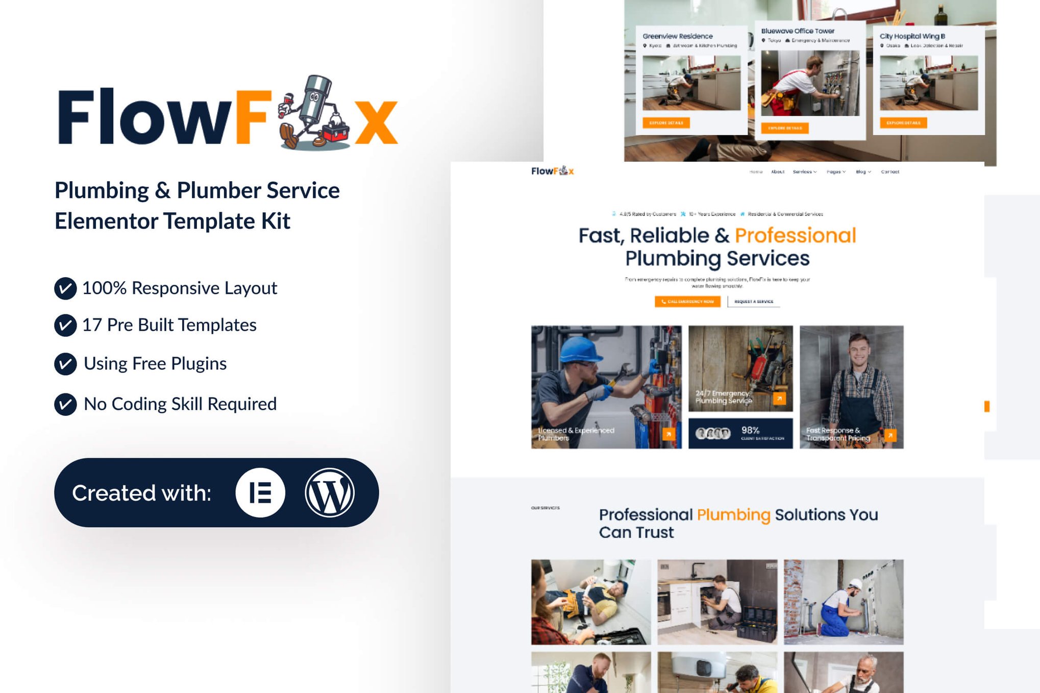 FlowFix - Plumbing & Plumber Service Elementor Template — Elementor template kit cover