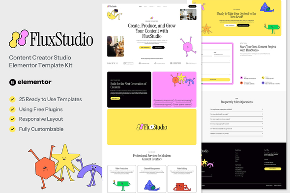 FluxStudio - Content Creator Studio Elementor Template — Elementor template kit cover