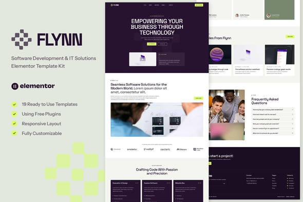 Flynn - Software Development & IT Solutions Elementor Template — Elementor template kit cover