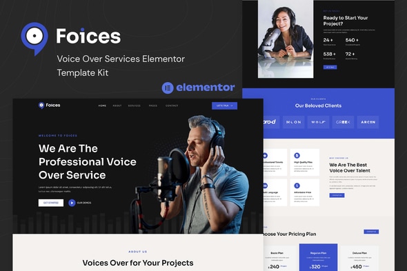 Foices - Voice Over Services Elementor Template — Elementor template kit cover