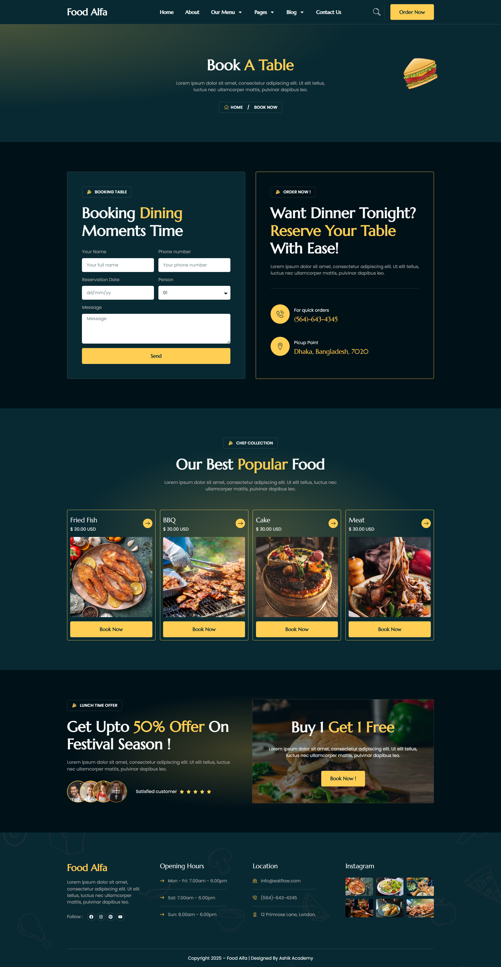 Book a Table — Food Alfa - Restaurant & Cafe Elementor Pro Elementor Template
