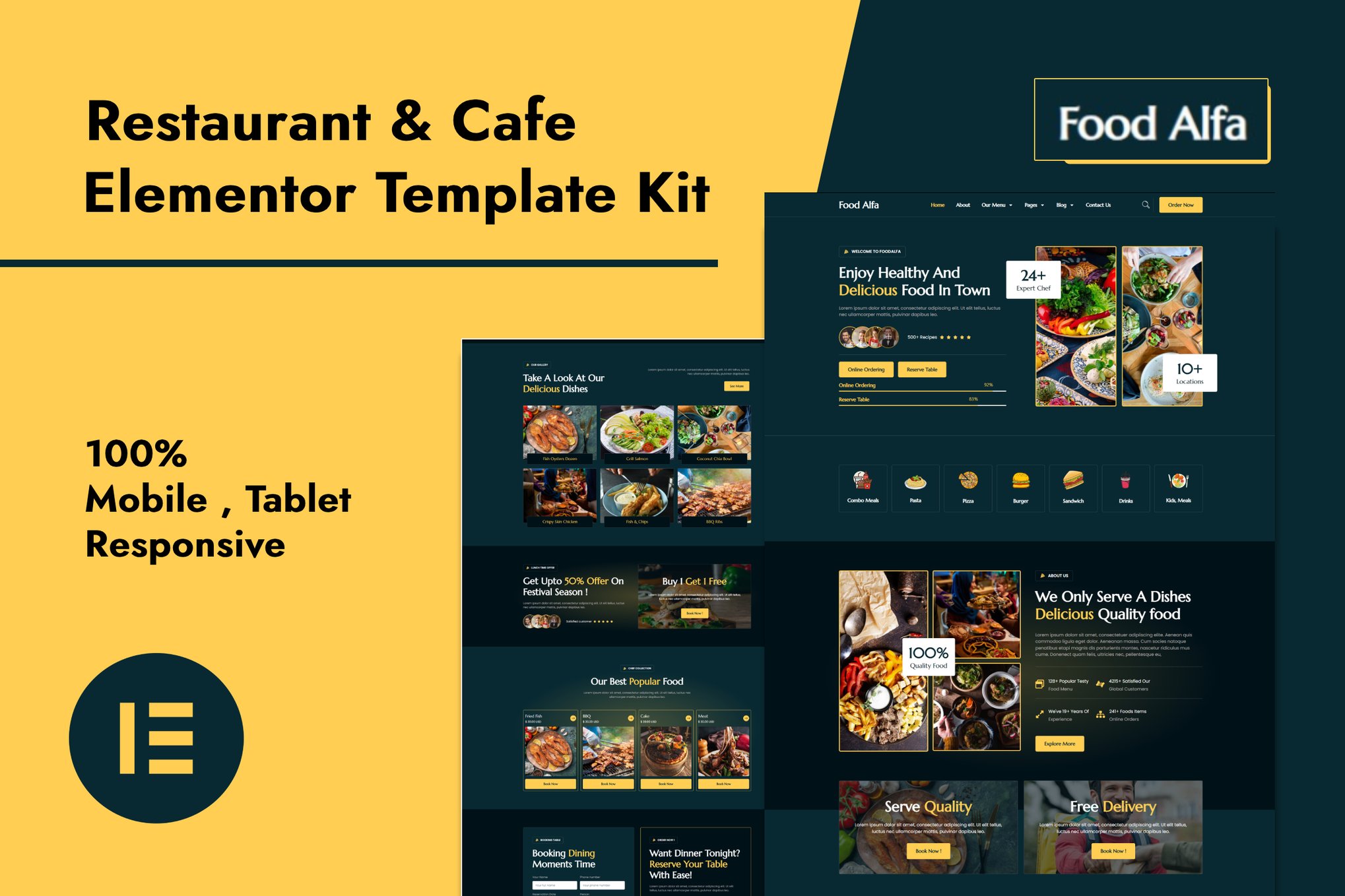 Food Alfa - Restaurant & Cafe Elementor Pro Elementor Template — Elementor template kit cover