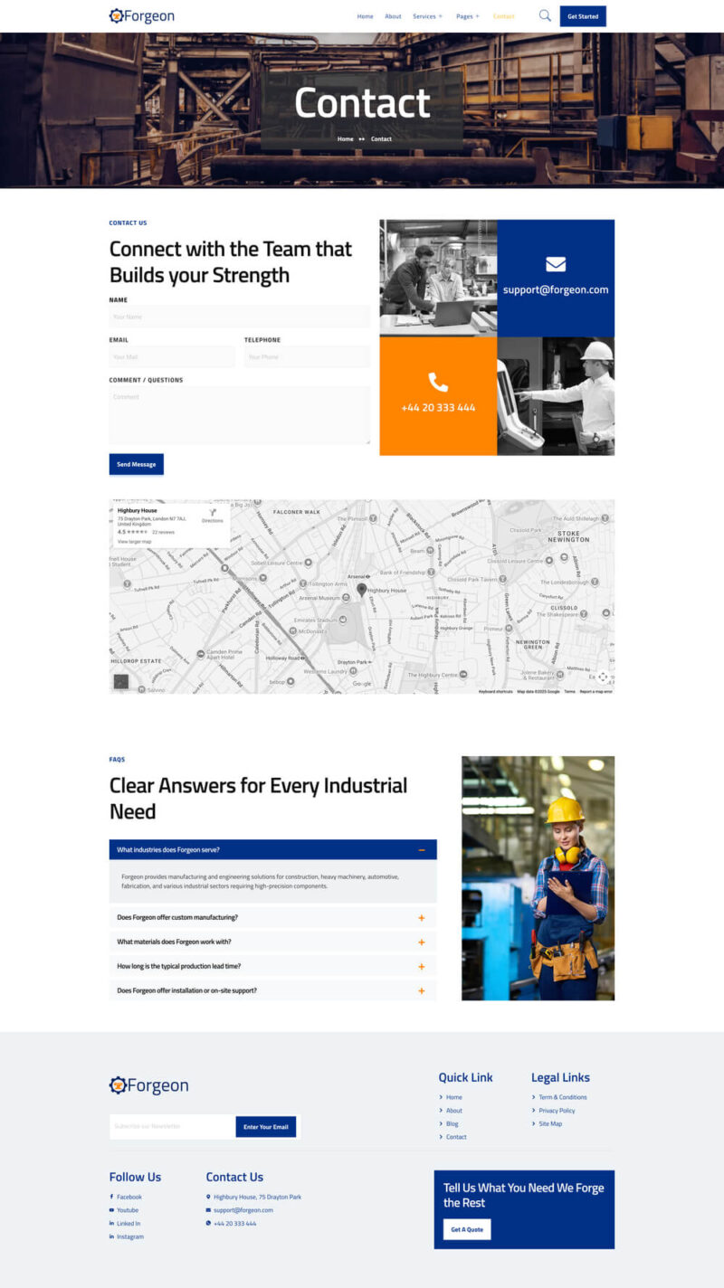 Contact — Forgeon - Industrial & Manufacturing Elementor Template