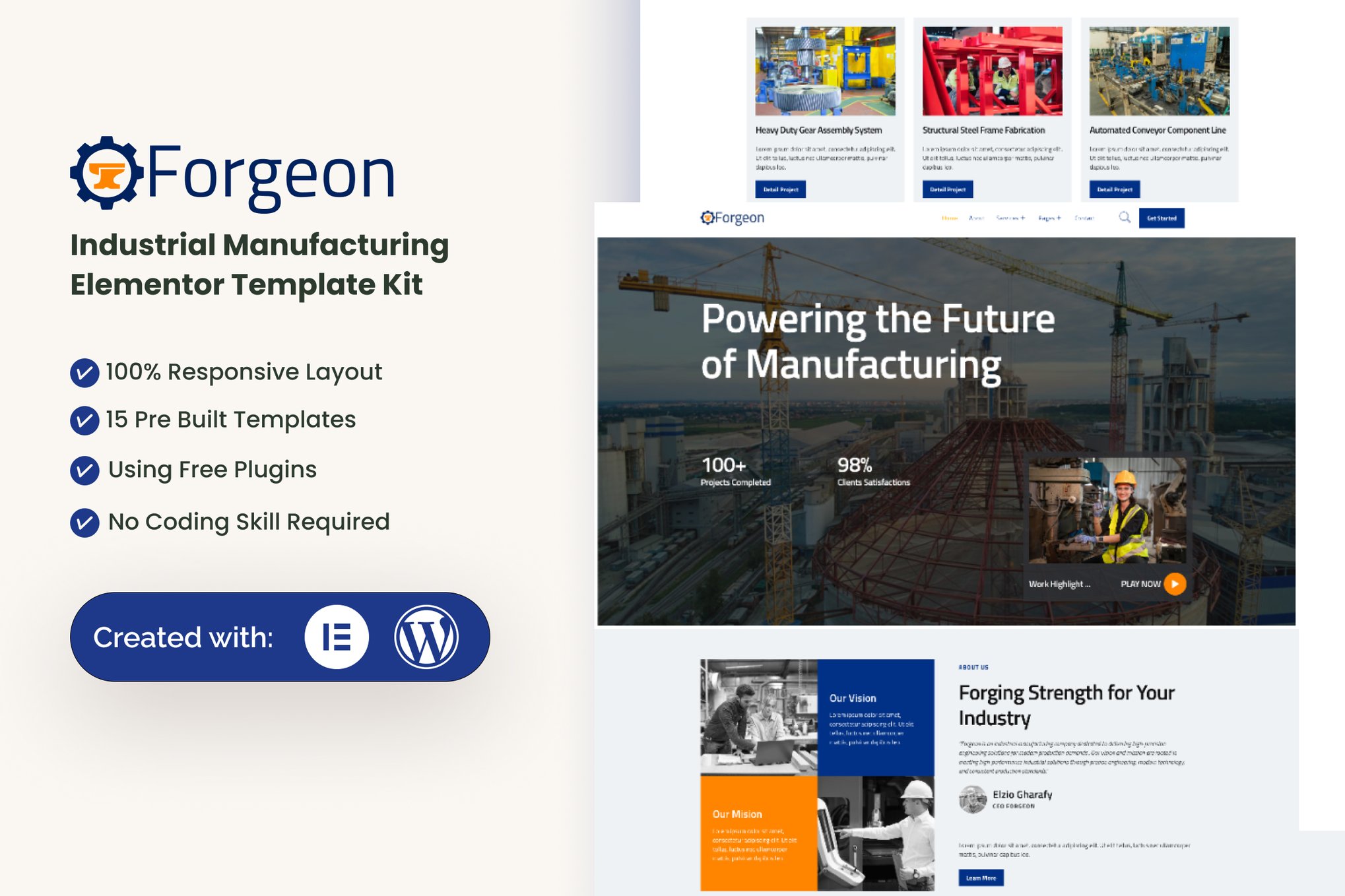 Forgeon - Industrial & Manufacturing Elementor Template — Elementor template kit cover
