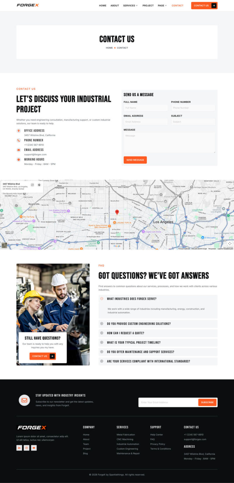 Contact — ForgeX - Industrial & Manufacturing Elementor Template