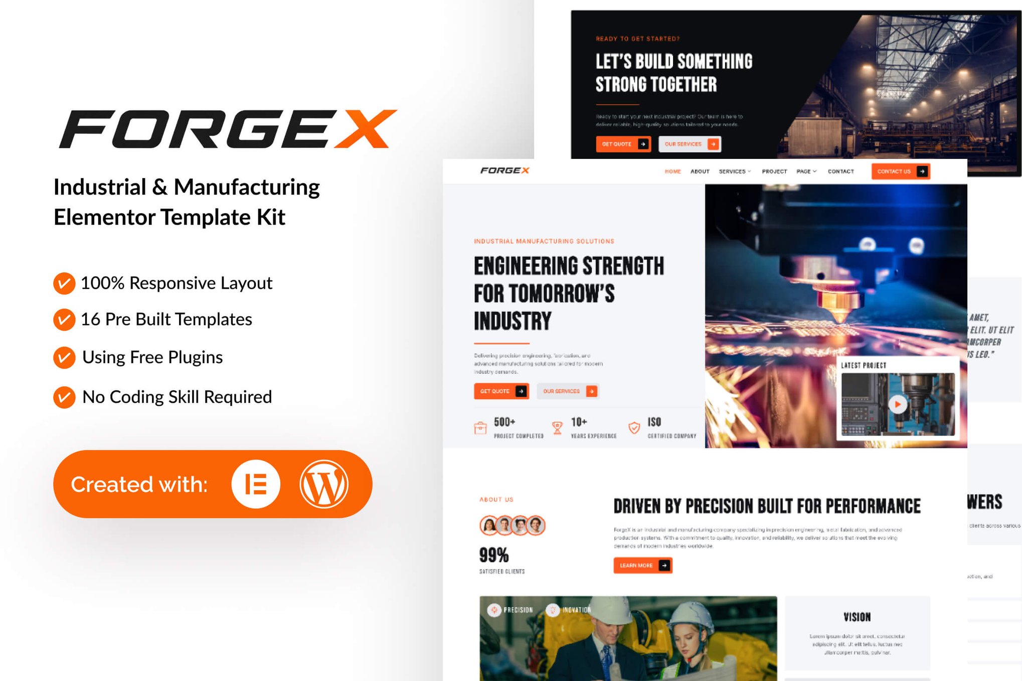 ForgeX - Industrial & Manufacturing Elementor Template — Elementor template kit cover