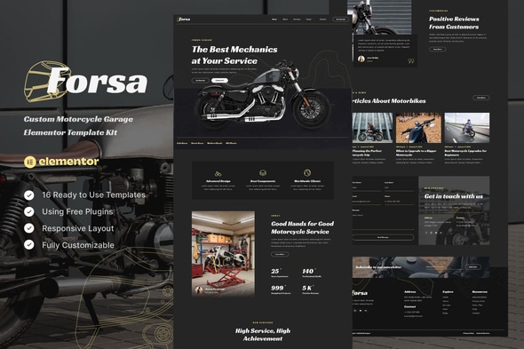 Forsa - Custom Motorcycle Garage Elementor Template — Elementor template kit cover