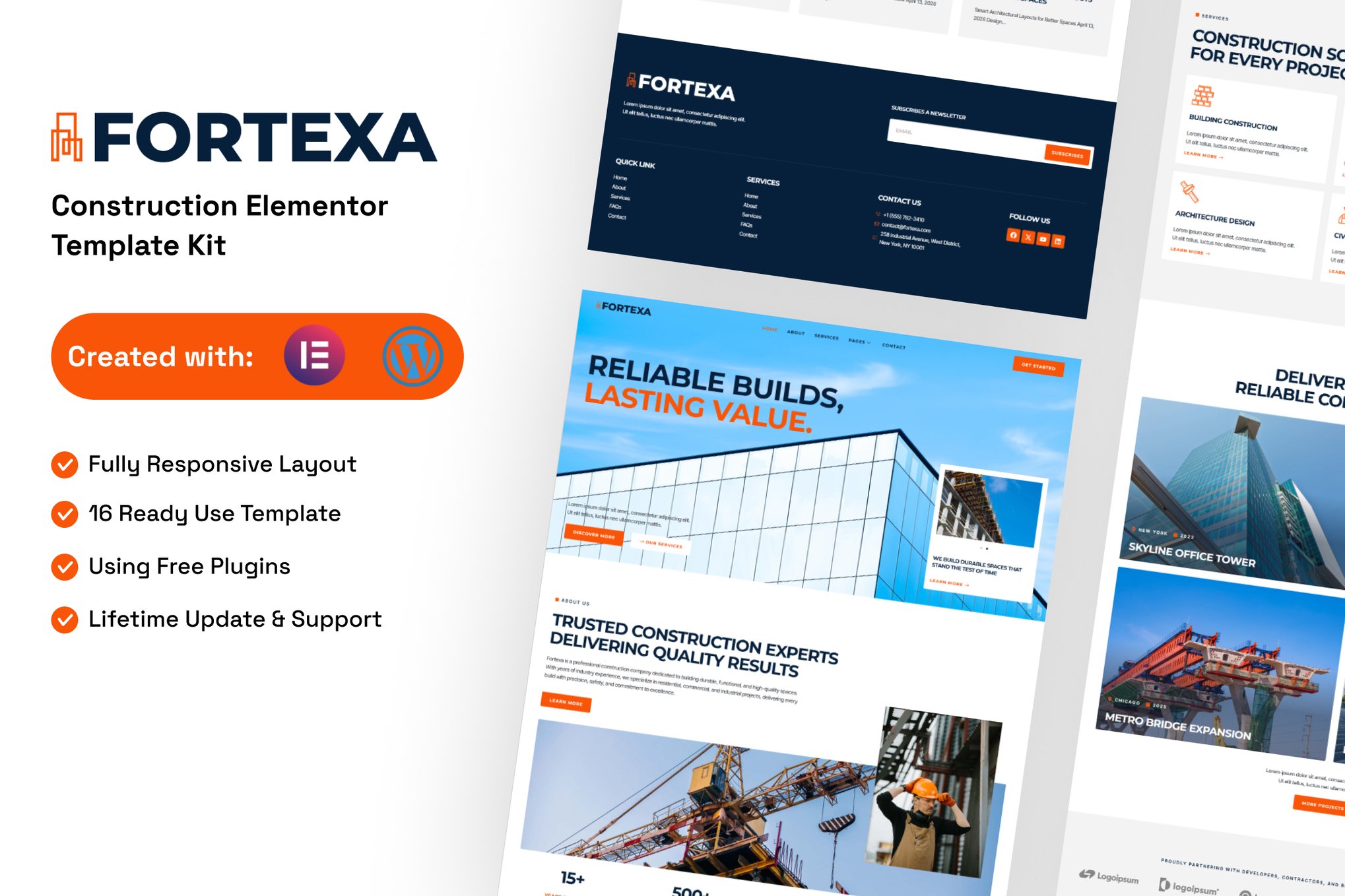 Fortexa - Construction Elementor Template — Elementor template kit cover