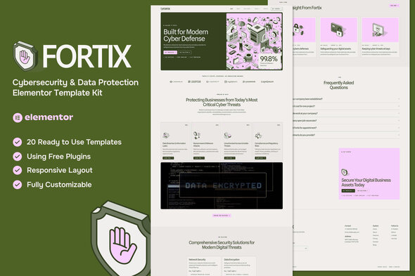 Fortix - Cybersecurity & Data Protection Elementor Template — Elementor template kit cover
