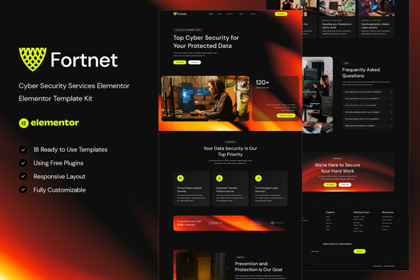 Fortnet - Cyber Security Services Elementor Template — Elementor template kit cover