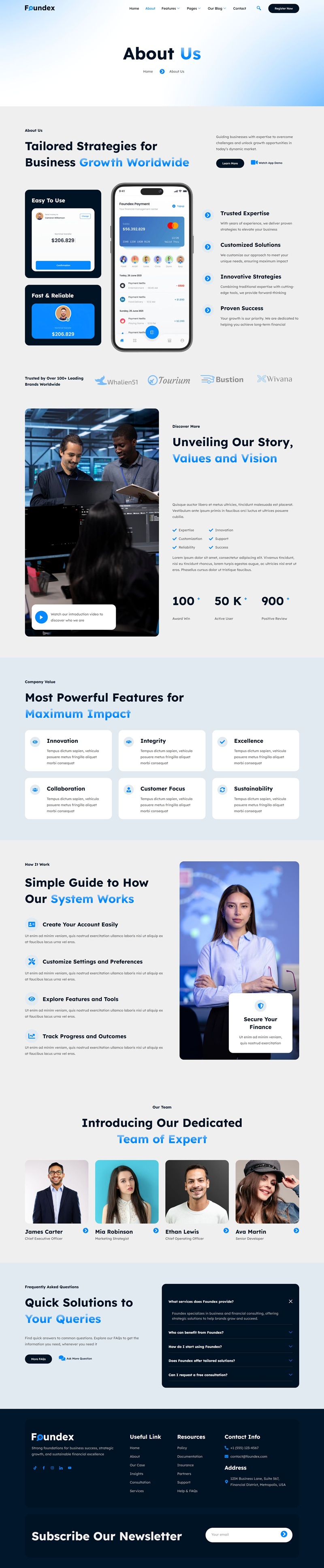About — Foundex - Mobile App Showcase & Fintech Startup Elementor Template