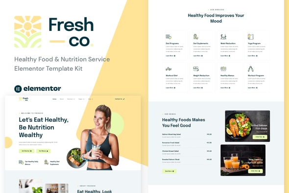 Freshco - Healthy Food & Nutrition Service Elementor Template — Elementor template kit cover