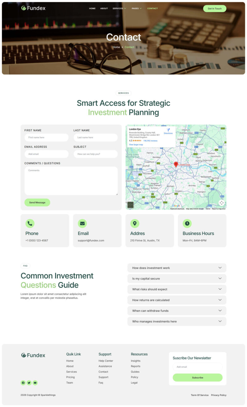 Contact — Fundex - Finance & Investment Elementor Template