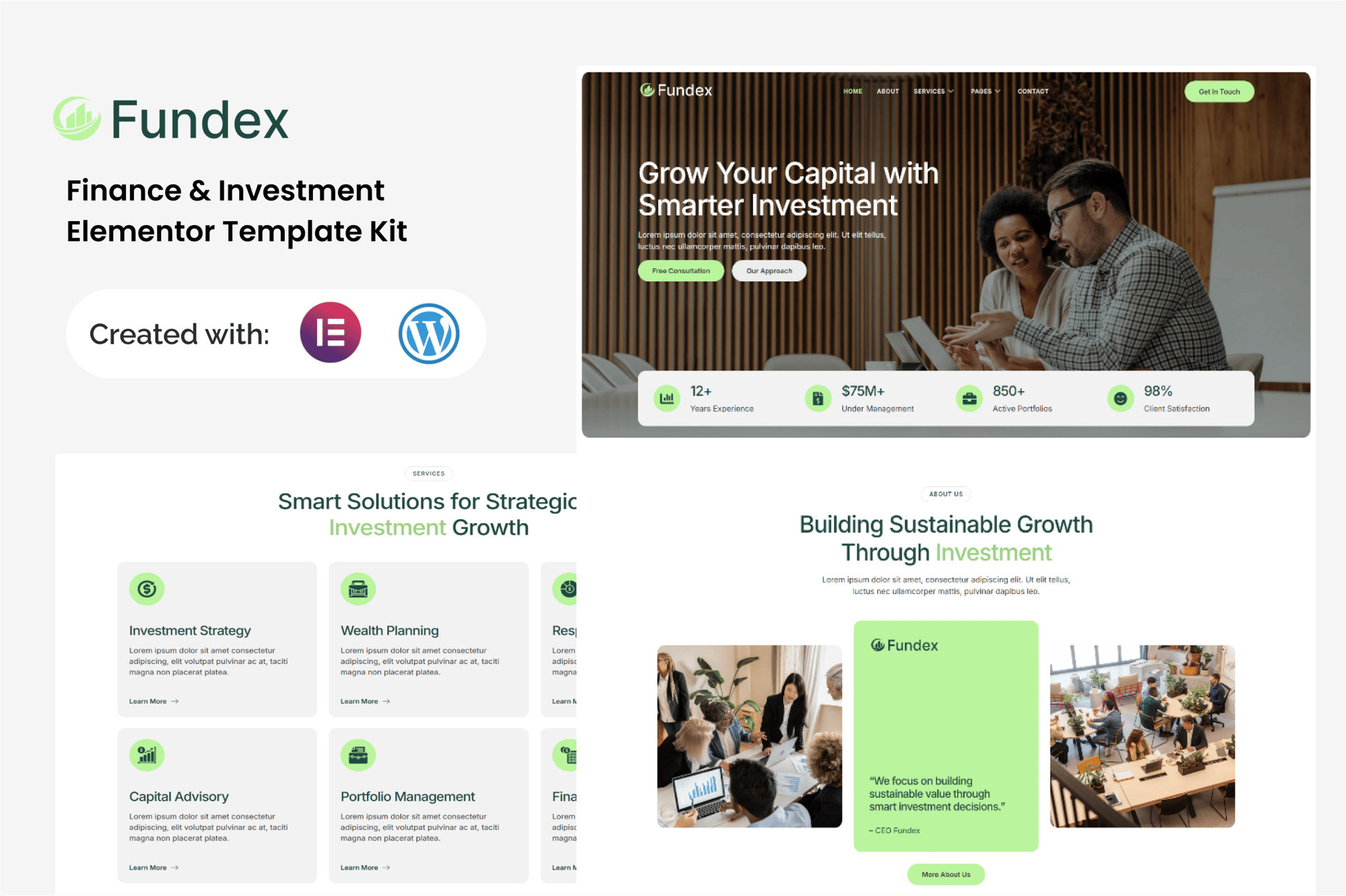 Fundex - Finance & Investment Elementor Template — Elementor template kit cover