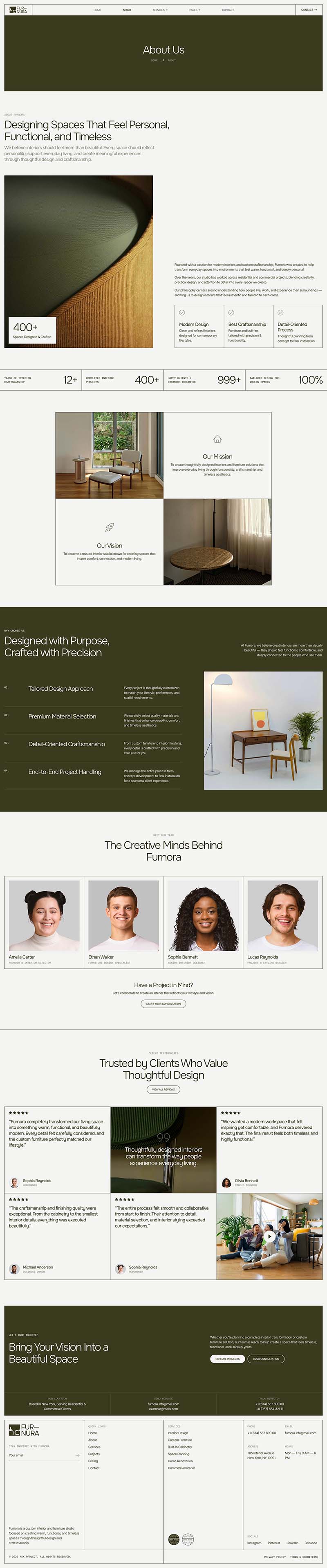 About — Furnora - Custom Interior & Furniture Studio Elementor Template