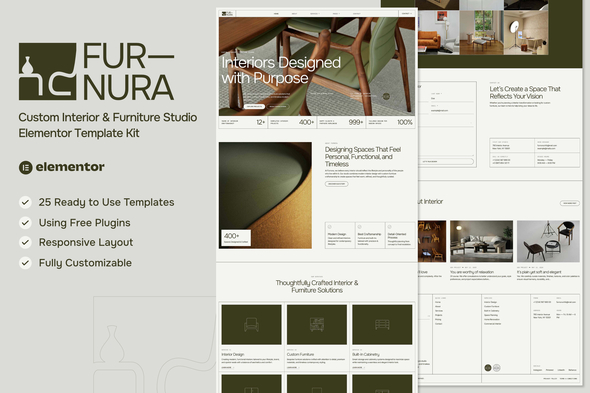 Furnora - Custom Interior & Furniture Studio Elementor Template — Elementor template kit cover