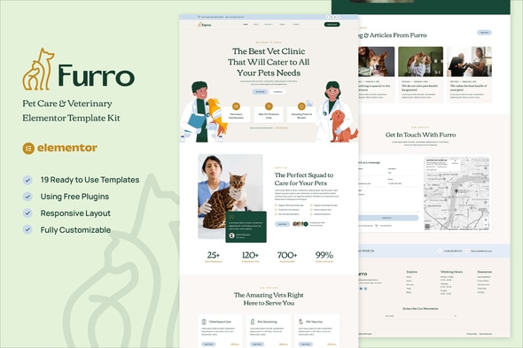 Furro - Pet Care & Veterinary Elementor Template — Elementor template kit cover