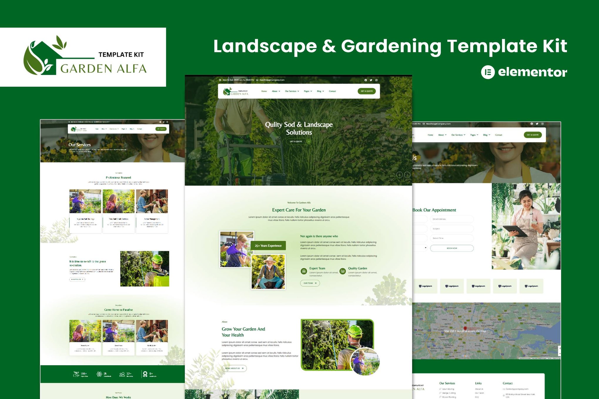 Garden Alfa - Landscape & Gardening Elementor Template — Elementor template kit cover
