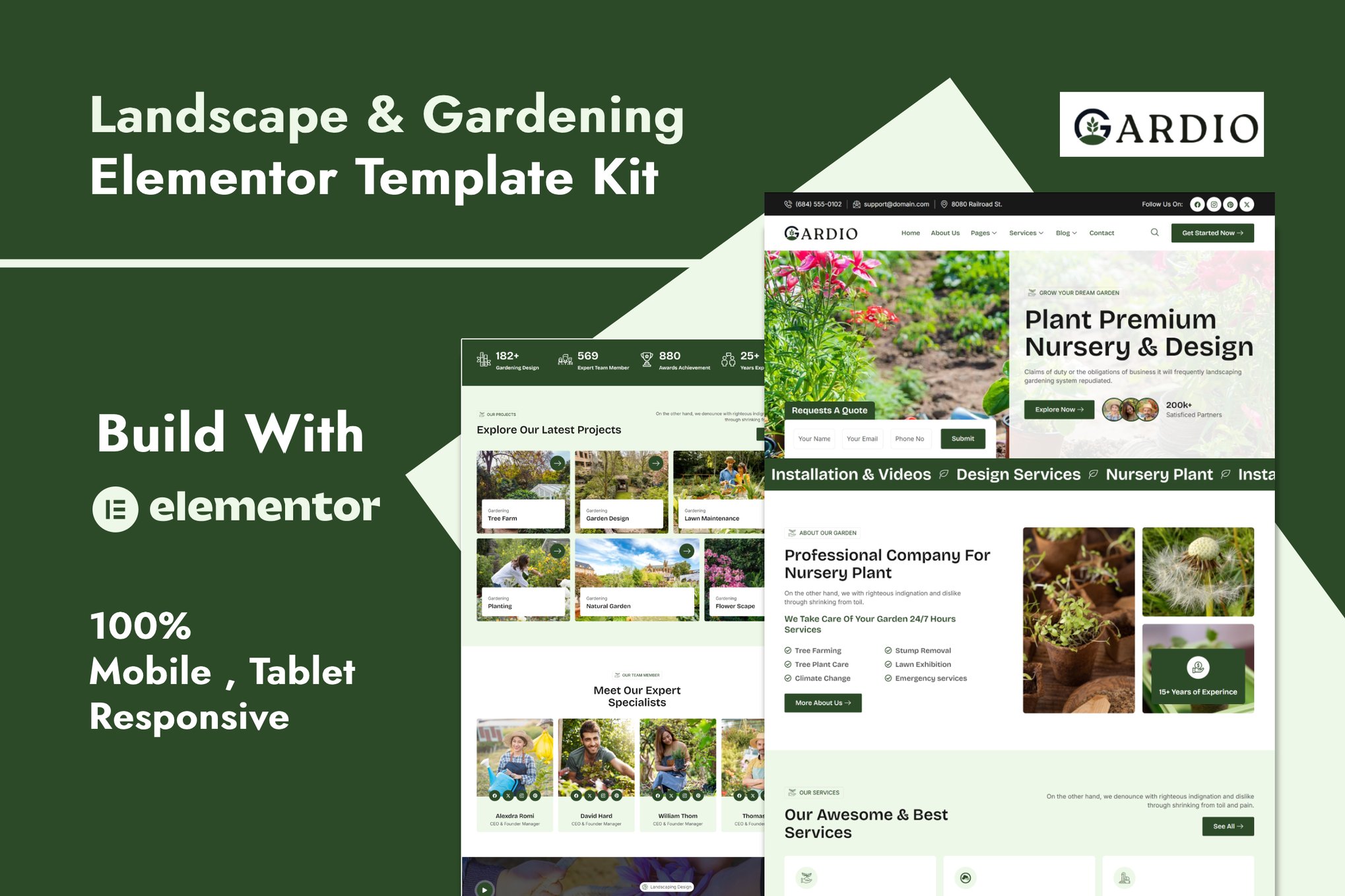 Gardio - Nursery & Gardening Elementor Template — Elementor template kit cover