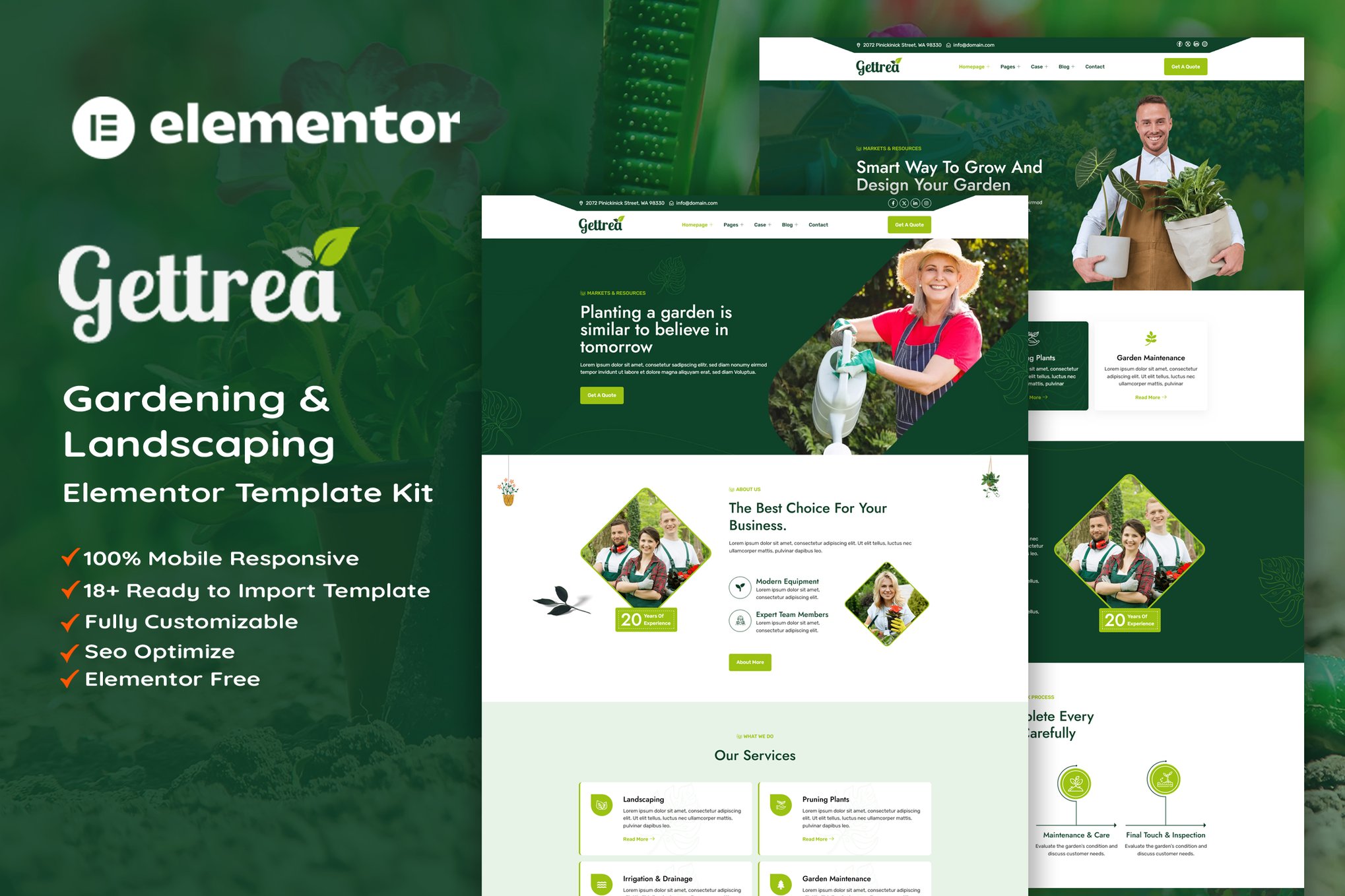 Gettrea - Gardening & Landscaping Elementor Template — Elementor template kit cover