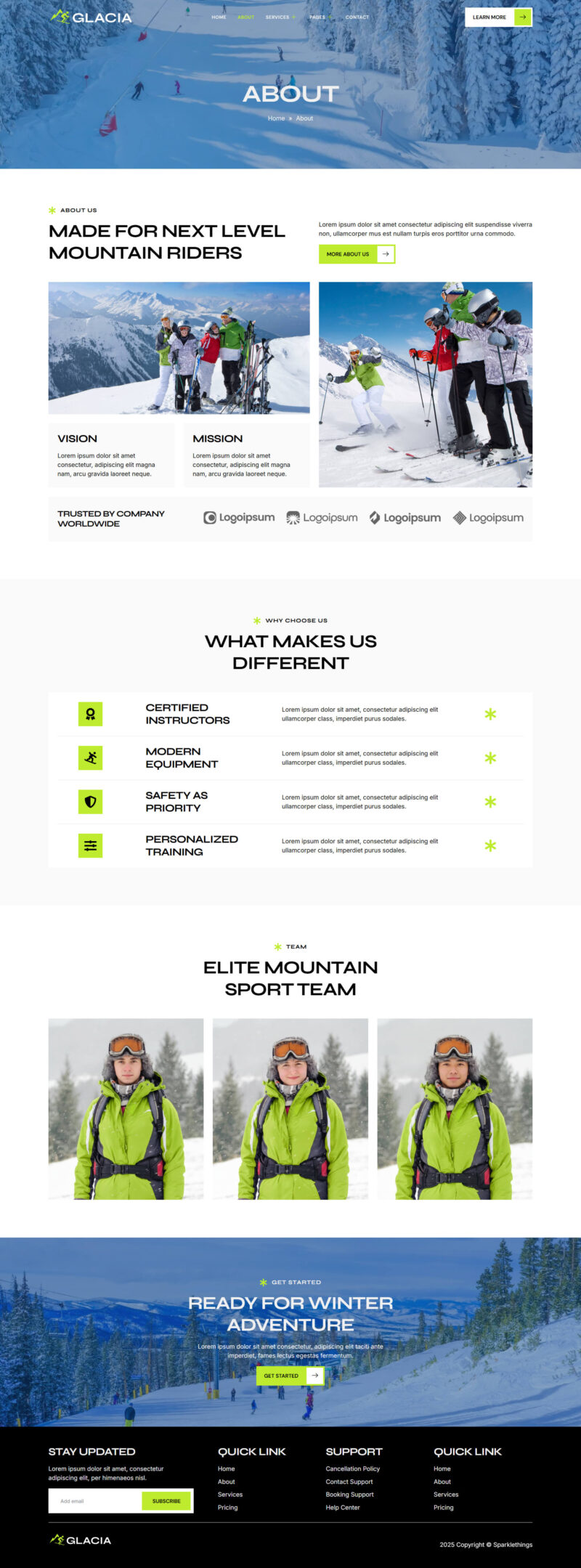 About — Glacia - Ski Resort & Snowboard Classes Elementor Template
