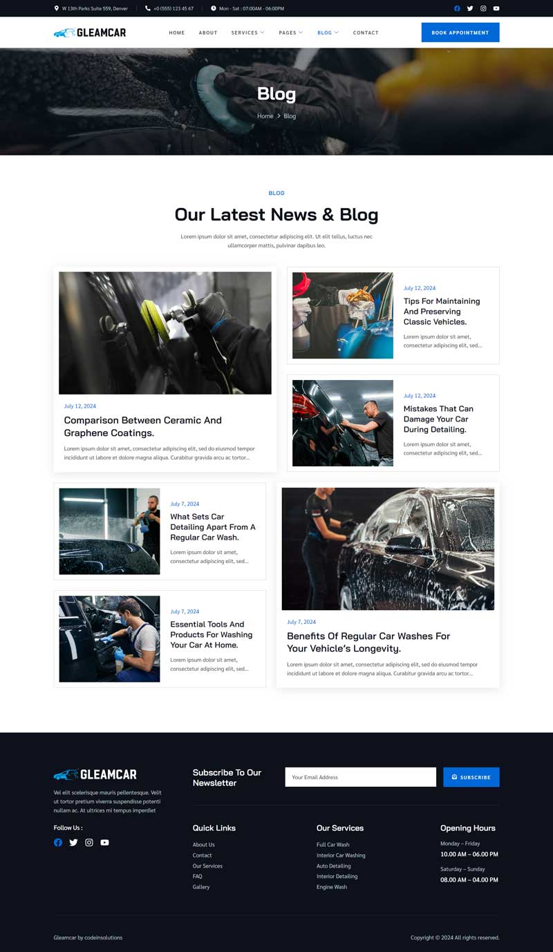 Blog — Gleamcar - Car Wash & Detailing Service Elementor Template