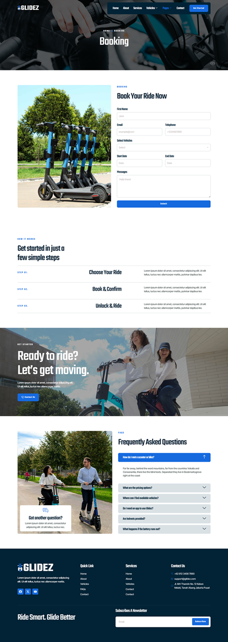 Booking — Glidez - Electric Scooter & Bike Rental Elementor Template