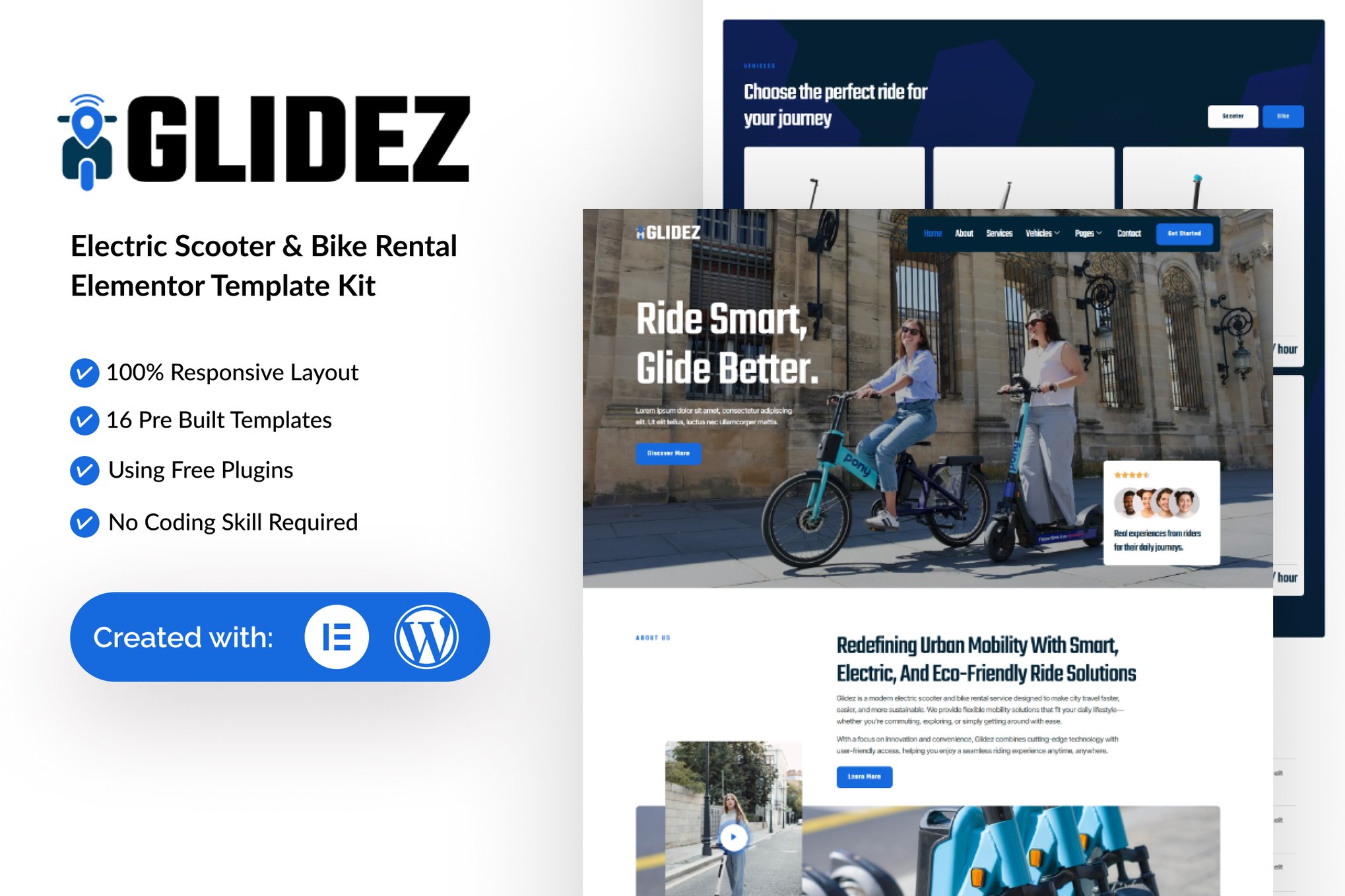 Glidez - Electric Scooter & Bike Rental Elementor Template — Elementor template kit cover