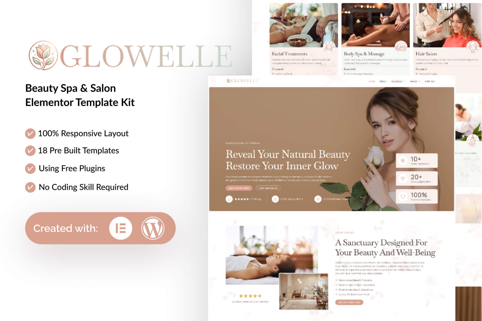 Glowelle - Beauty Salon & Spa Elementor Template — Elementor template kit cover