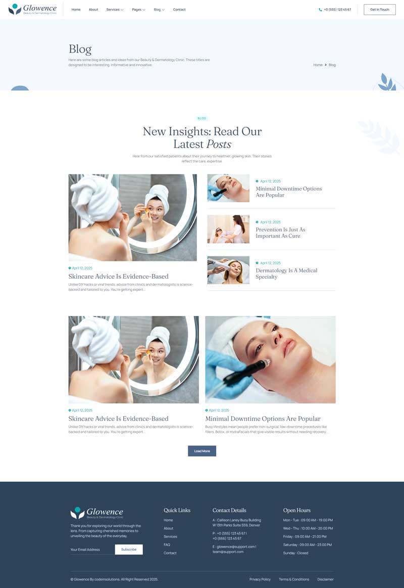 Blog — Glowence - Beauty Clinic & Dermatology Elementor Template