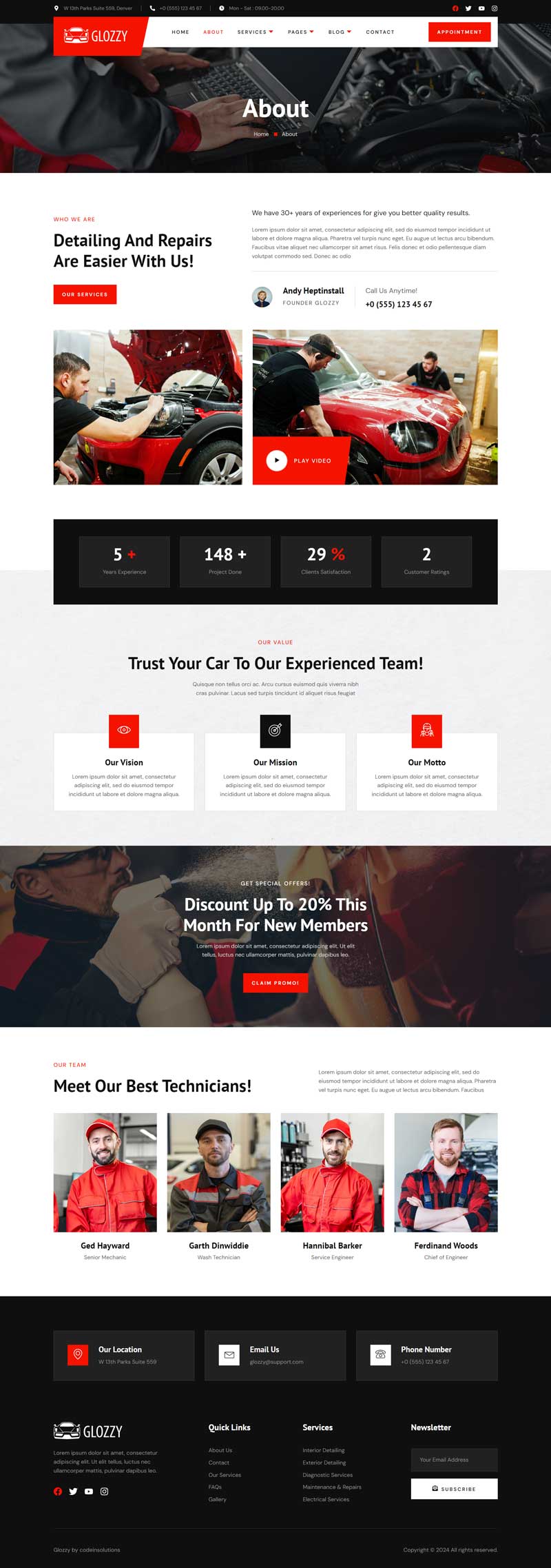 About — Glozzy - Car Detailing & Repair Service Elementor Template