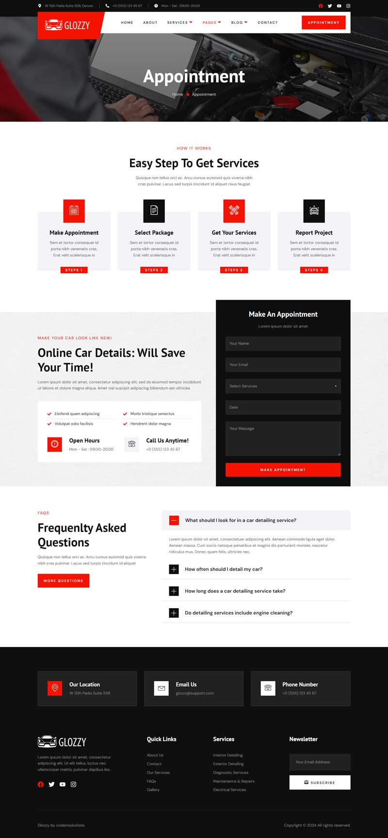 Appointment — Glozzy - Car Detailing & Repair Service Elementor Template