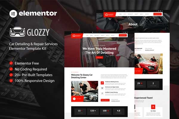 Glozzy - Car Detailing & Repair Service Elementor Template — Elementor template kit cover