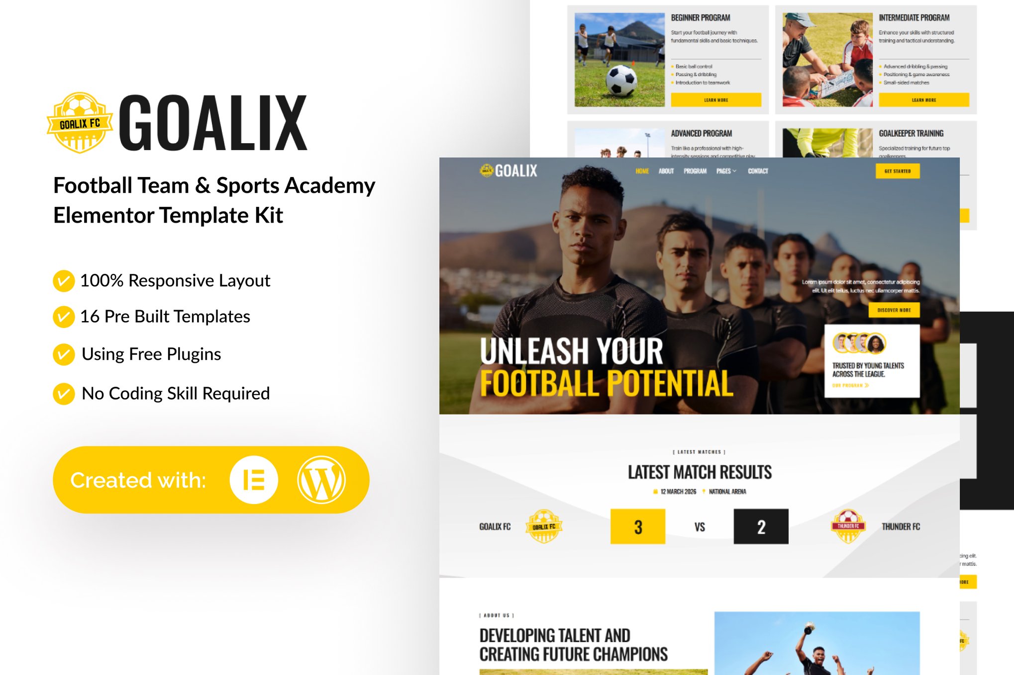 Goalix - Football Team & Sports Academy Elementor Template — Elementor template kit cover