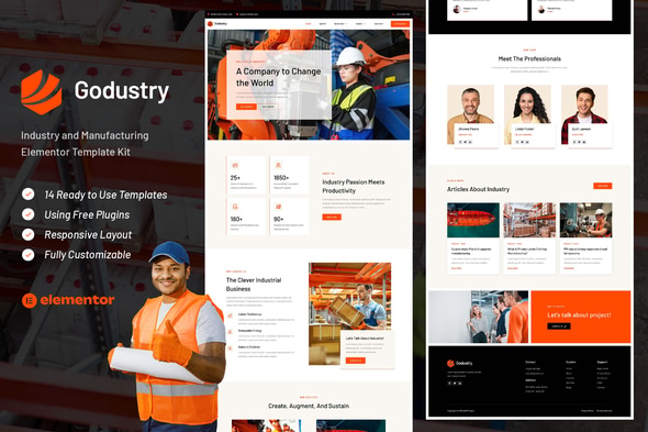 Godustry - Industry & Manufacturing Elementor Template — Elementor template kit cover