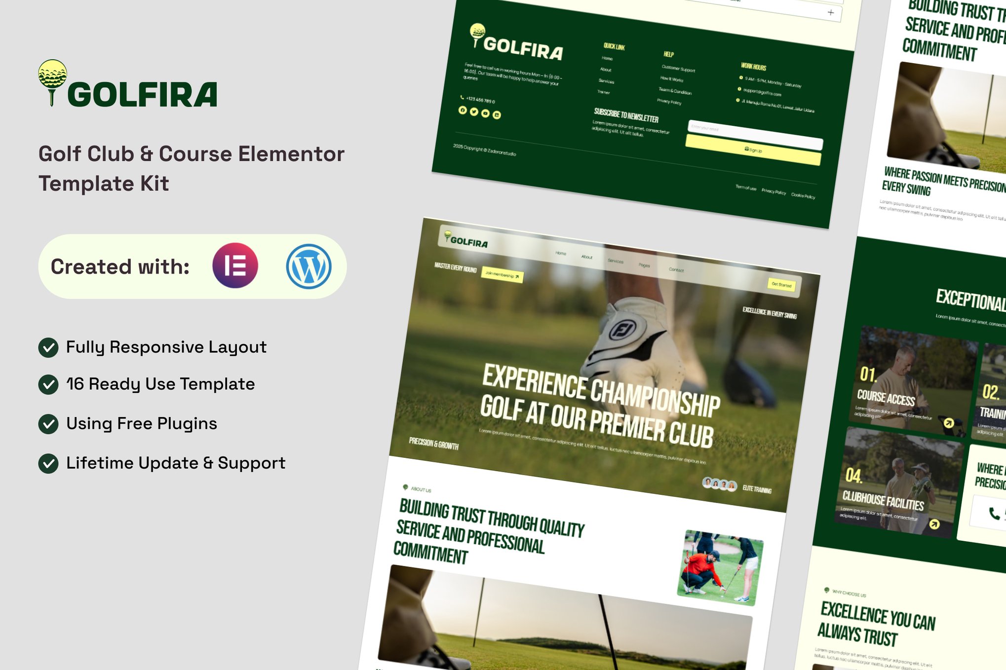 Golfira - Golf Club & Course Elementor Template — Elementor template kit cover