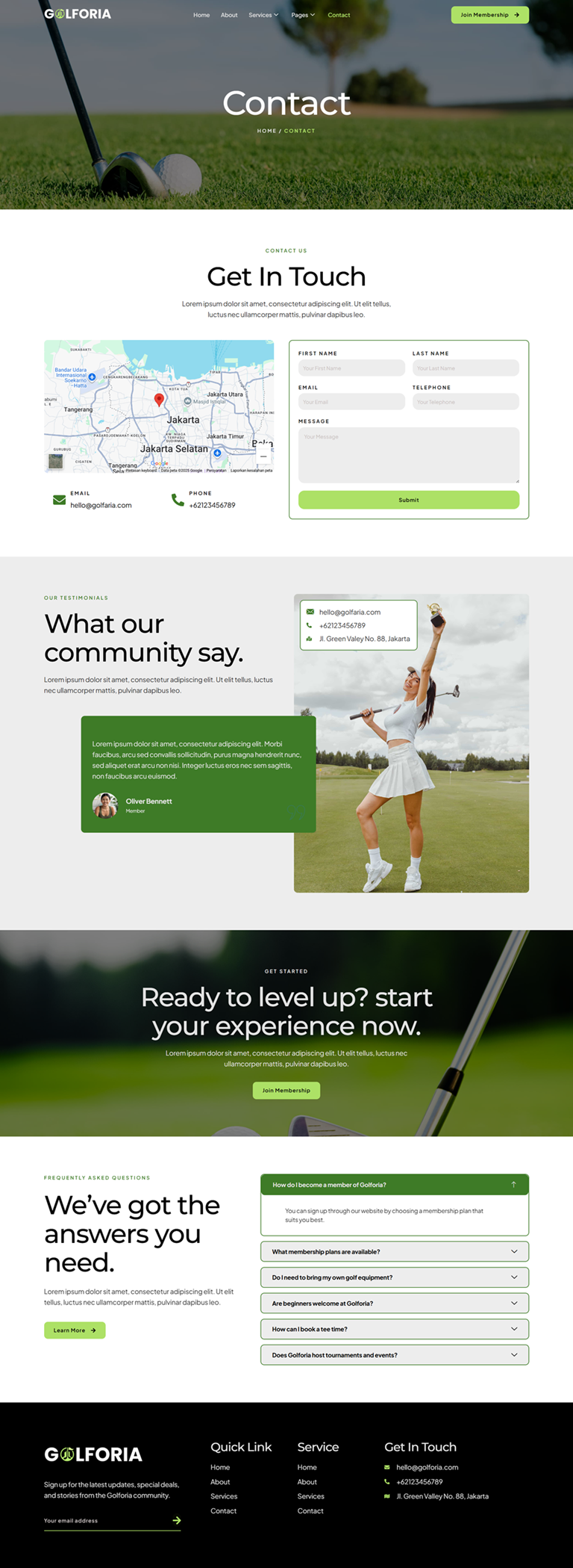 Contact — Golforia - Golf Club & Course Elementor Template