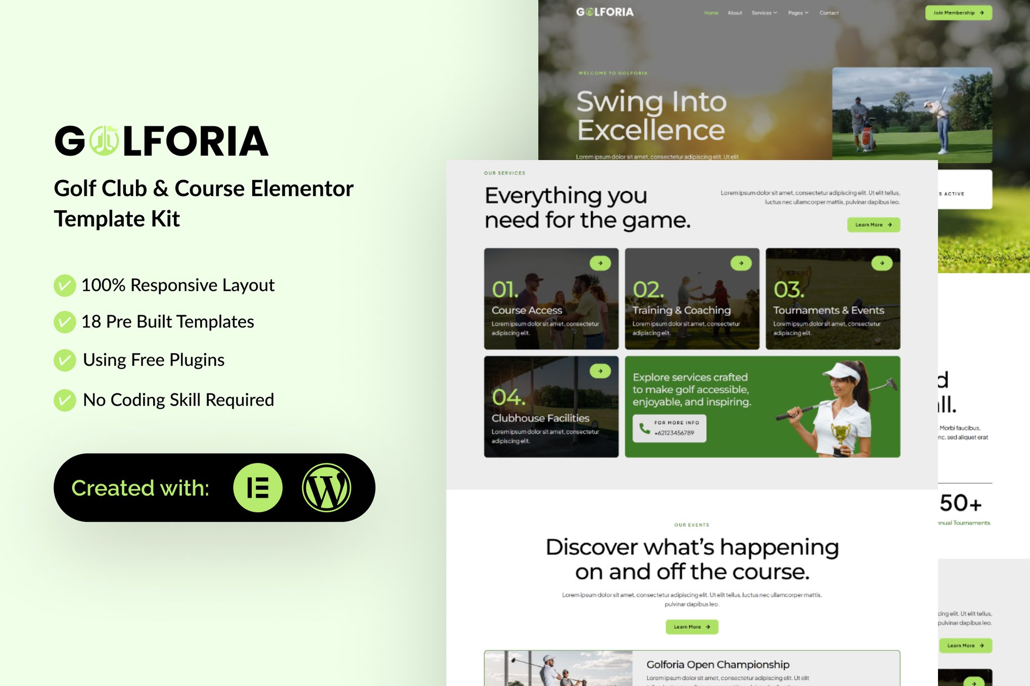 Golforia - Golf Club & Course Elementor Template — Elementor template kit cover