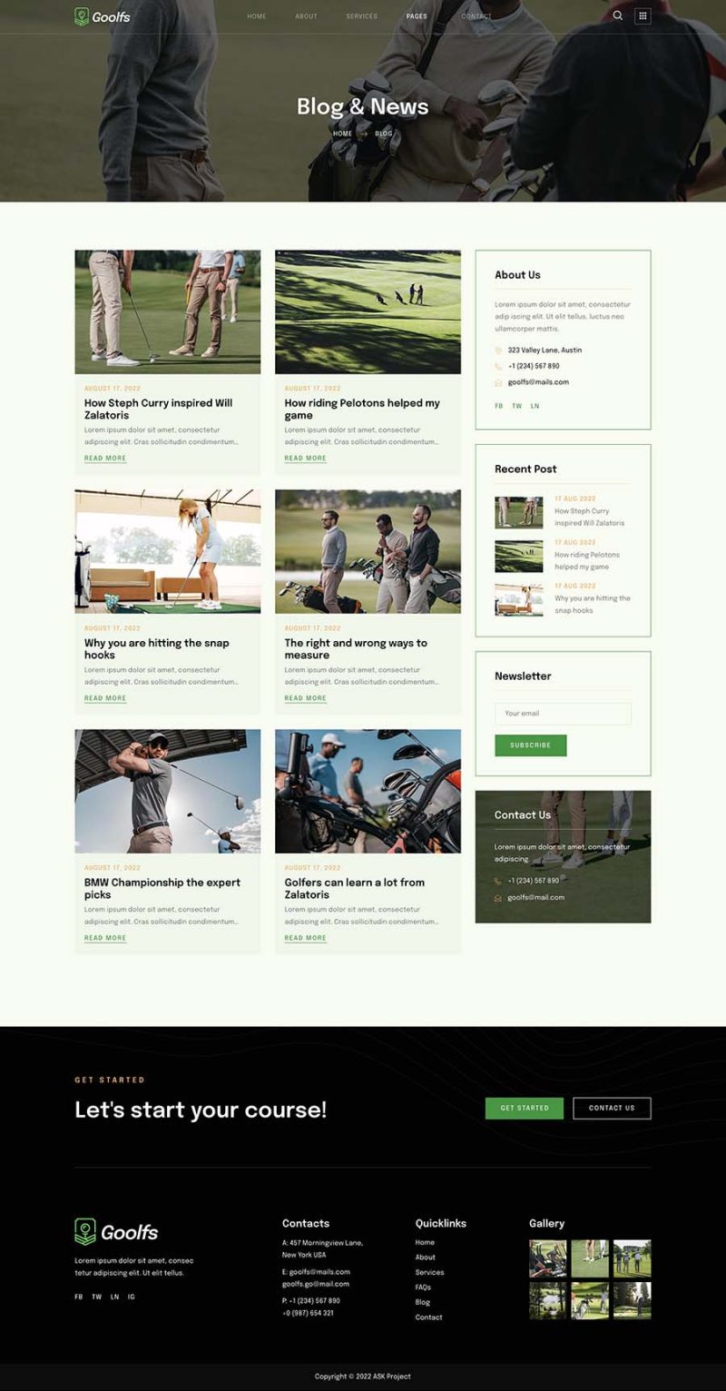 Blog — Goolfs - Golf Course & Club Elementor Template
