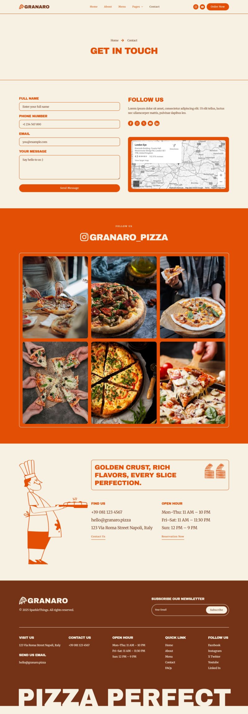 Contact — Granaro - Pizza Restaurant & Fast Food Elementor Template