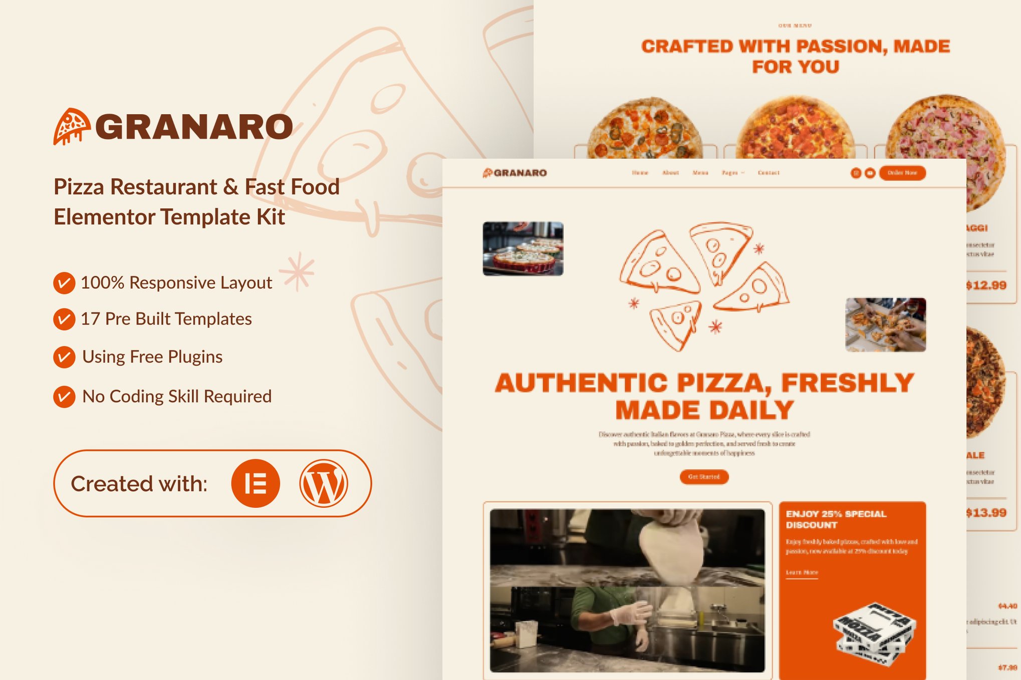 Granaro - Pizza Restaurant & Fast Food Elementor Template — Elementor template kit cover