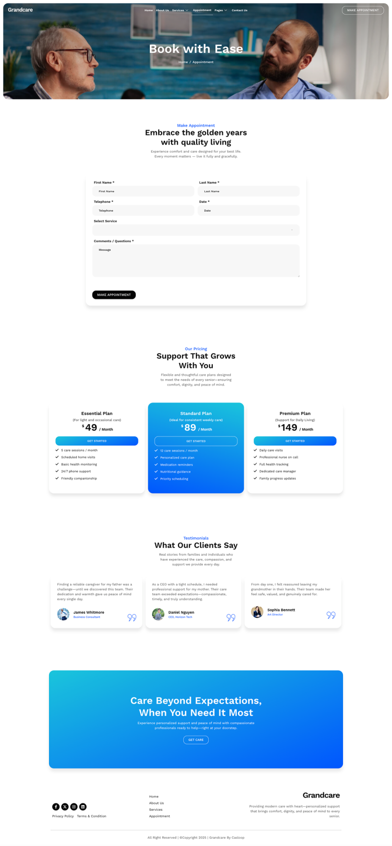 Appointment — Grandcare - Residential Care Elementor Template
