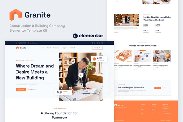 Granite - Construction & Building Company Elementor Template — Elementor template kit cover