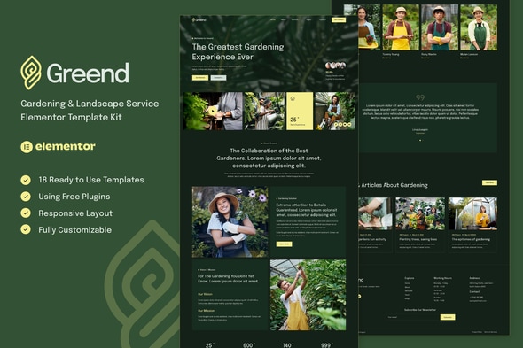 Greend - Gardening & Landscape Service Elementor Template — Elementor template kit cover