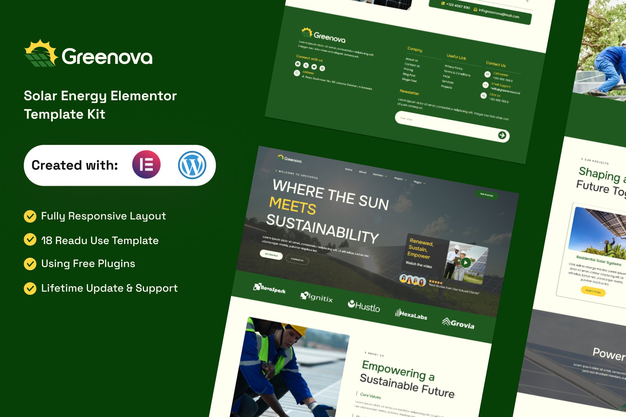 Greenova - Solar & Green Renewable Energy Elementor Template — Elementor template kit cover