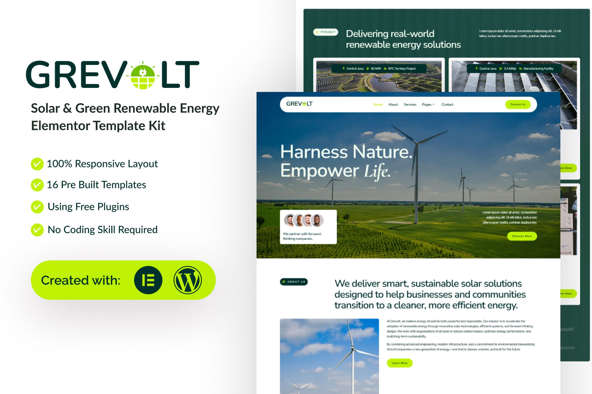 Grevolt - Solar & Green Renewable Energy Elementor Template — Elementor template kit cover