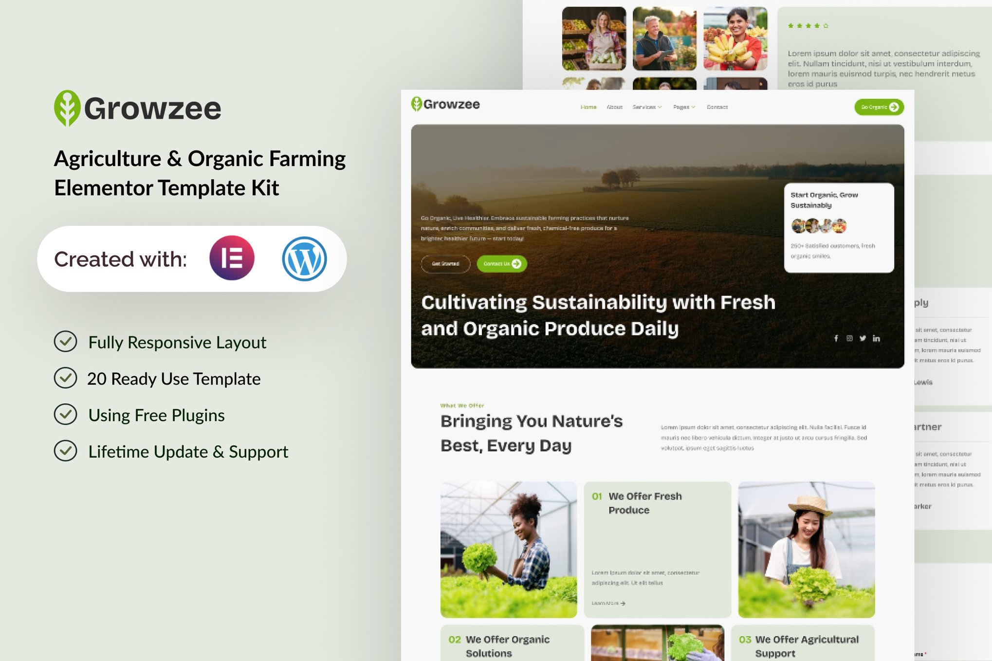 Growzee - Agriculture & Organic Farming Elementor Template — Elementor template kit cover