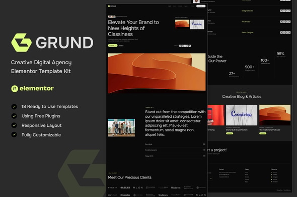 Grund - Creative Digital Agency Elementor Template — Elementor template kit cover